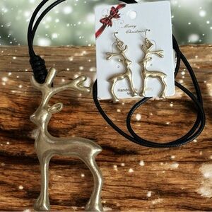 Gold Reindeer Necklace and Earring Set